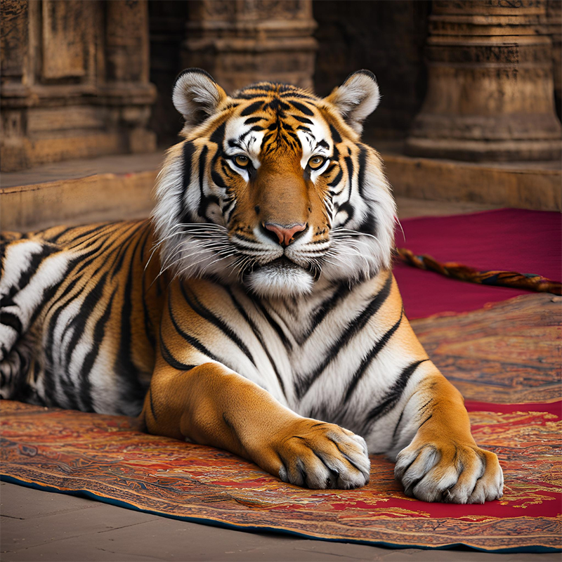 Tigre descansando en un palacio