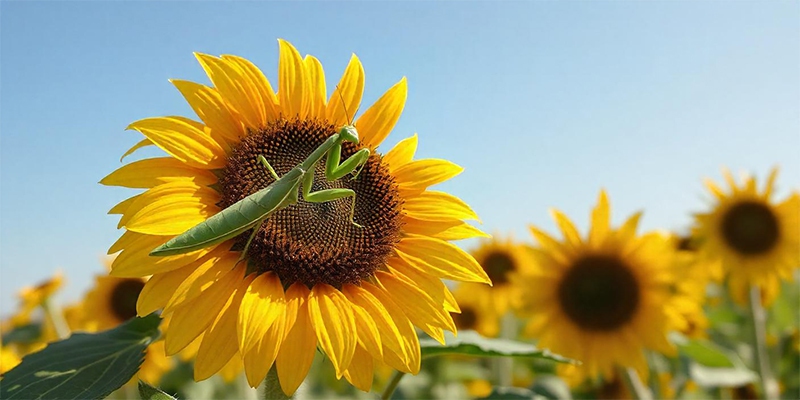 Mantis sobre un girasol