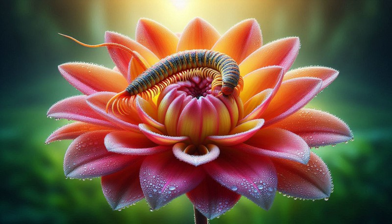 Criatura sobre una flor fantástica
